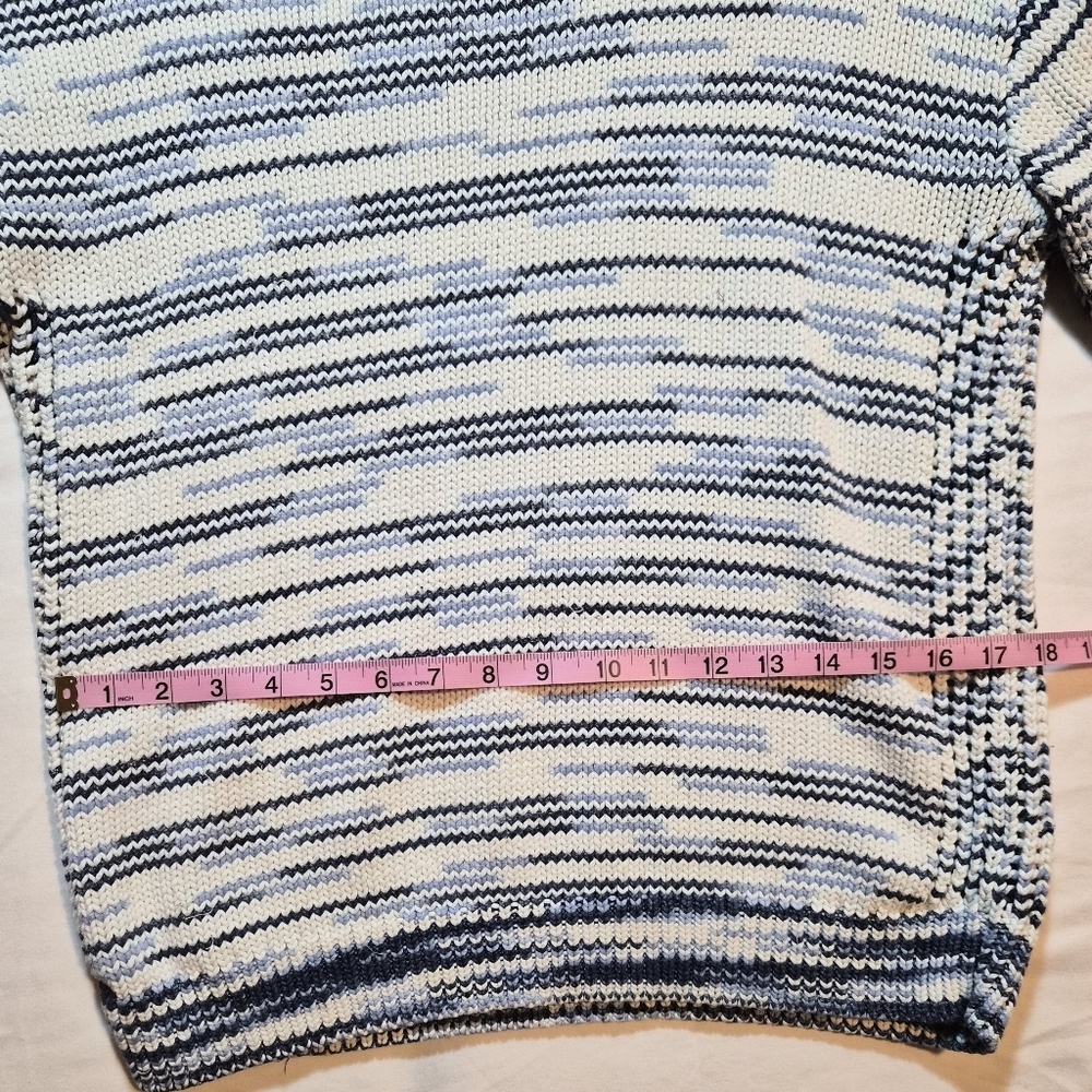 Talbots Striped Knit Sweater | Blue & White | Size Medium | Cotton Blend - Picture 5 of 8